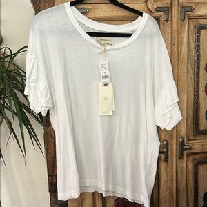 Current/Elliott White Relaxed Ruffled Short Sleeve Tee